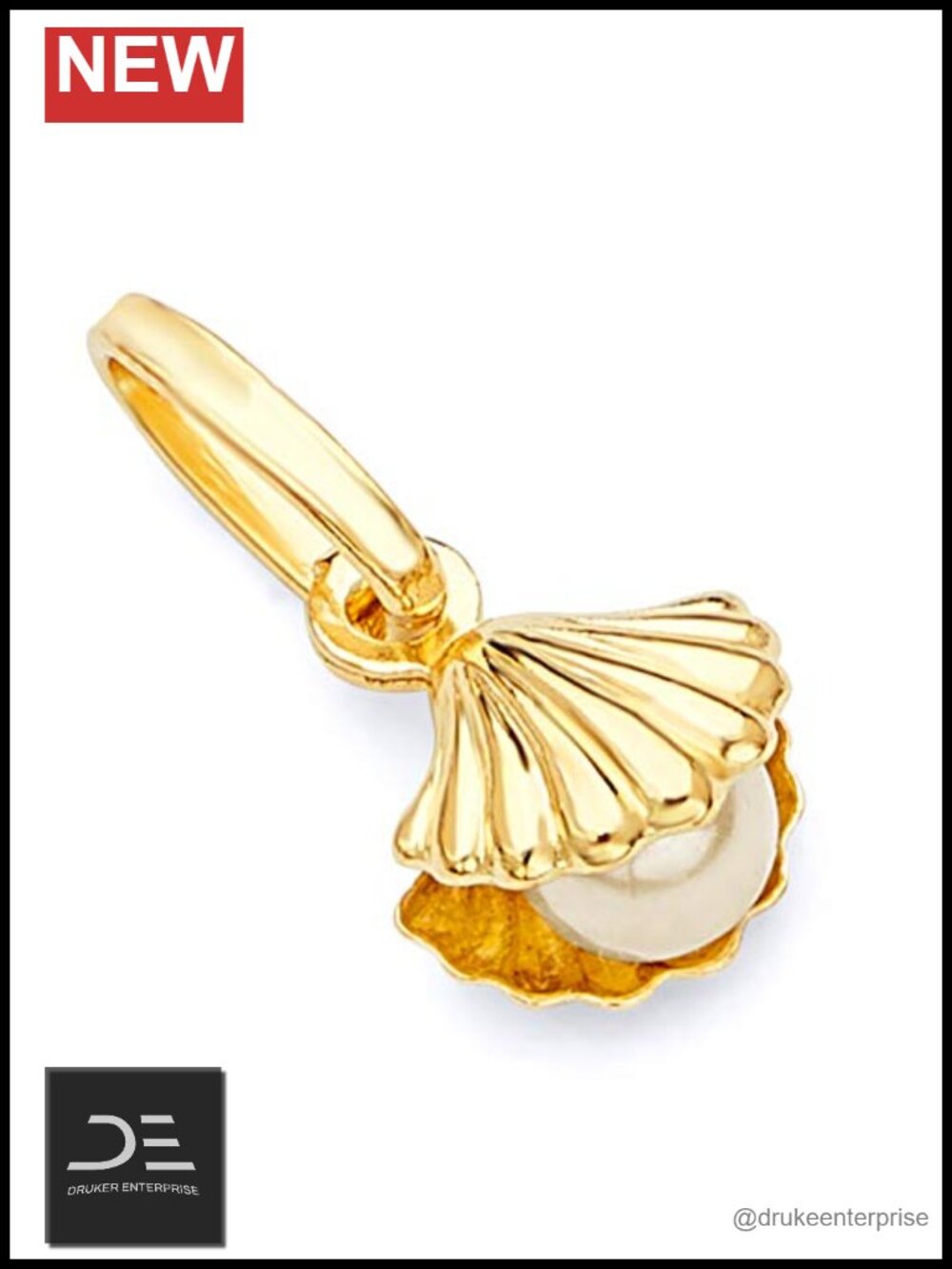 14k REAL Yellow Gold Freshwater Cultured Pearl Shell Charm Pendant